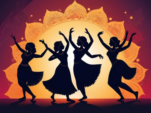 Photo silhouette design of dancing people celebrating durga puja ai generated