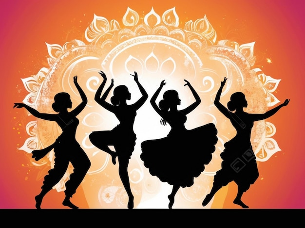 Photo silhouette design of dancing people celebrating durga puja ai generated