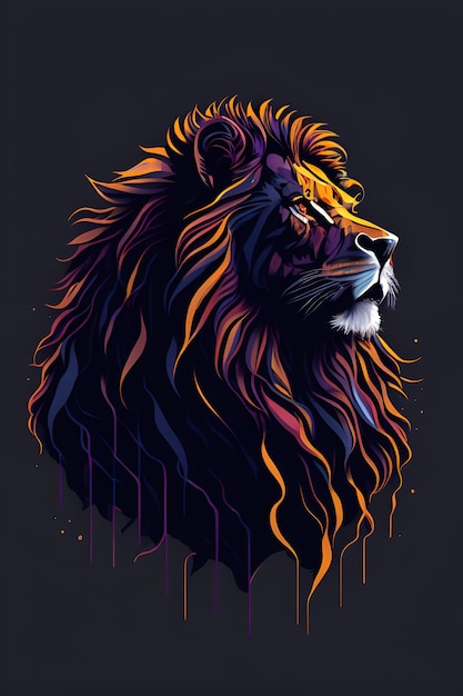 A silhouette design of a lion a sunset design bright bold colors lowpoly Digital art