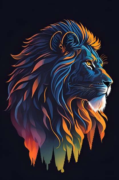 A silhouette design of a lion a sunset design bright bold colors lowpoly Digital art