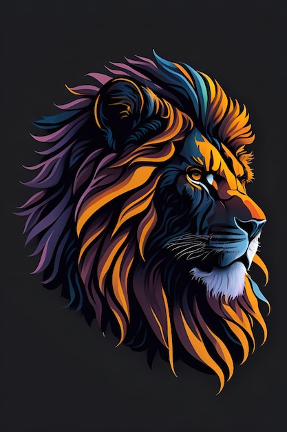 A silhouette design of a lion a sunset design bright bold colors lowpoly Digital art