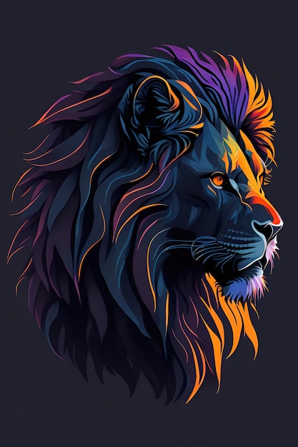 A silhouette design of a lion a sunset design bright bold colors lowpoly Digital art