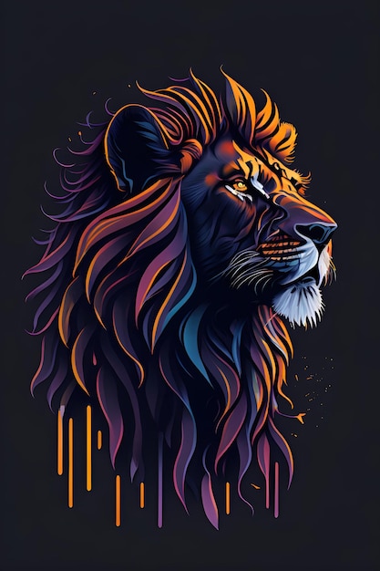 A silhouette design of a lion a sunset design bright bold colors lowpoly Digital art