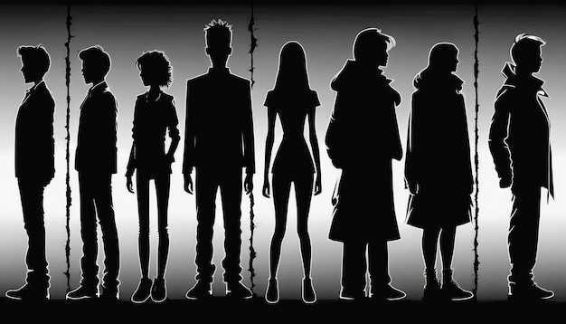 silhouette of Different people stand side by side together