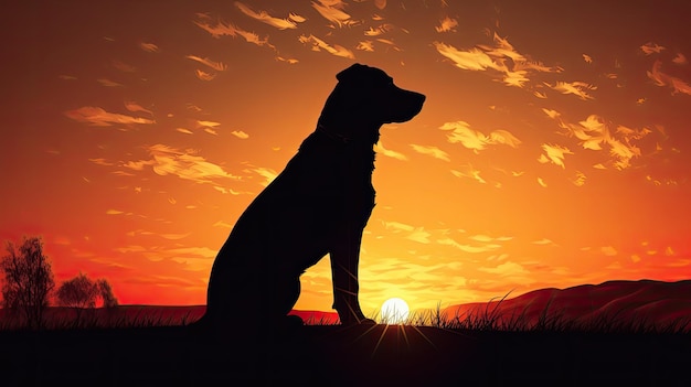 Silhouette of a dog animal portrait during sunset