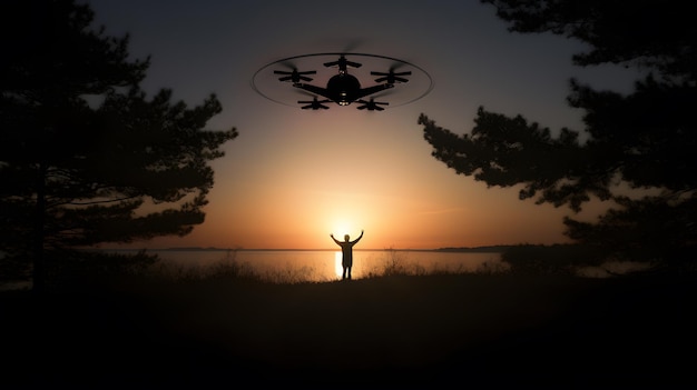 Silhouette of drone flying