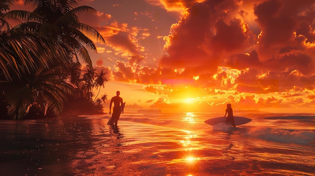 Silhouette of a family holding hands while walking along a beach at sunset creating a heartwarming s