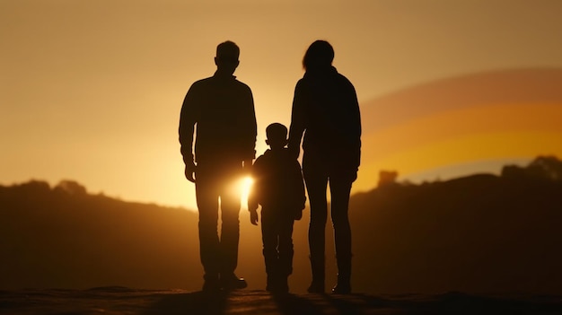 Silhouette of family at sunset Concept of happy Father day generative ai