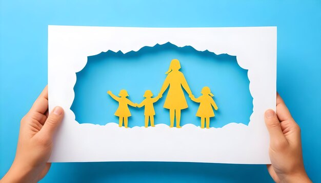 Silhouette of Family woman with daughter and husband and childrens holding hands