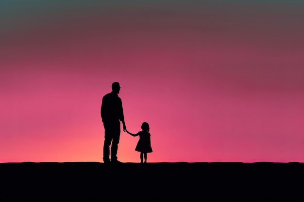 Silhouette of father holding hands with his daughter