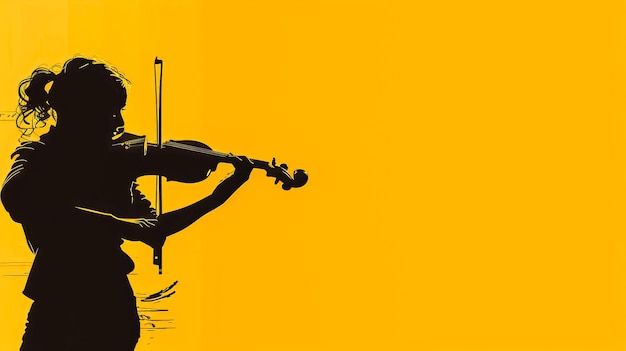 Silhouette of female violinist against yellow background