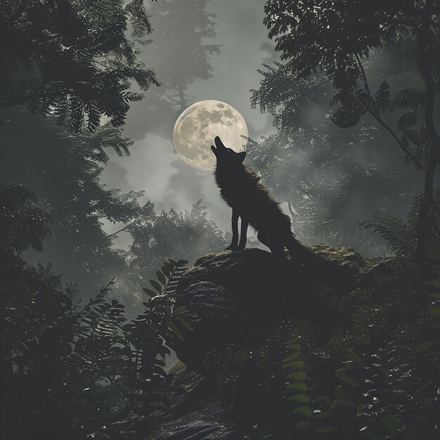 Photo silhouette of a fox howling at the moon