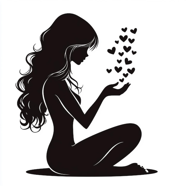 Silhouette of Girl Blowing Hearts