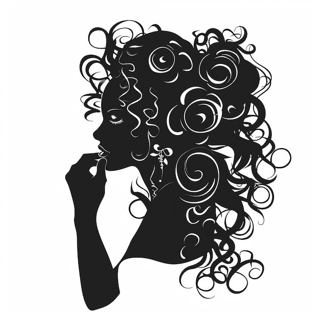 Photo silhouette of a girl with curly hair design