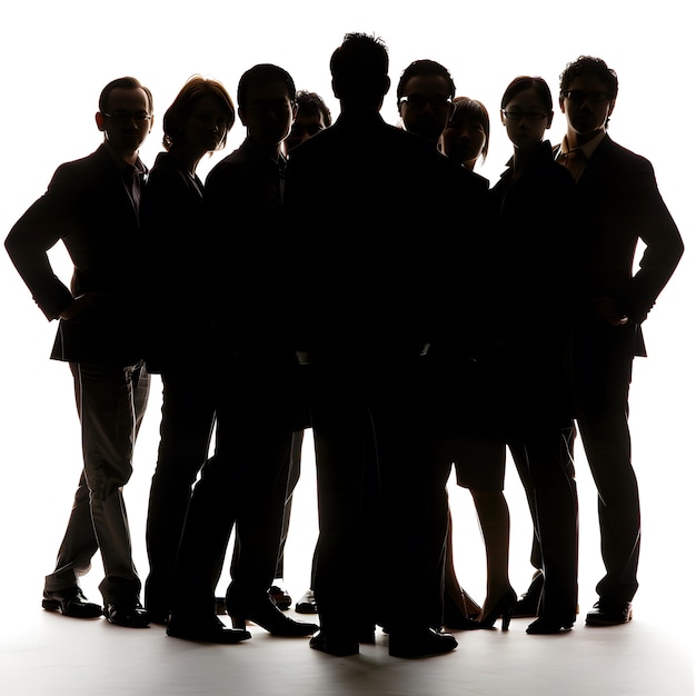 Photo silhouette of group of multinational businessperson rear view isolated on white background isometry