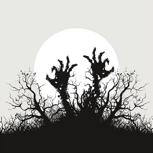 Photo silhouette halloween scene with zombie hands protruding