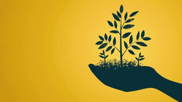 Photo silhouette of a hand holding a growing plant symbolizing growth nurturing and environmental care