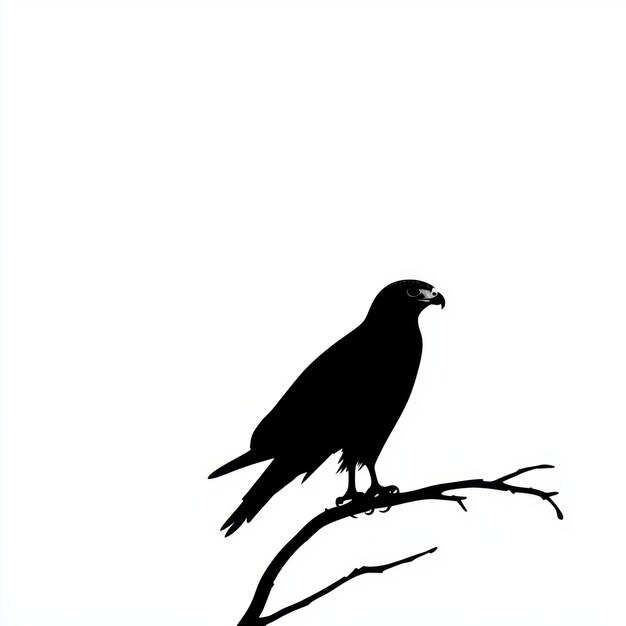 Photo silhouette of a hawk perched on a branch against a white background