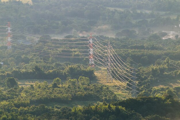 Silhouette of high voltage electrical pole structure