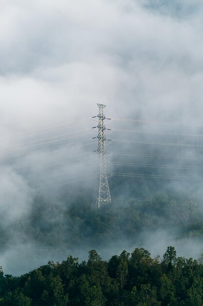 Silhouette of high voltage electrical pole structure