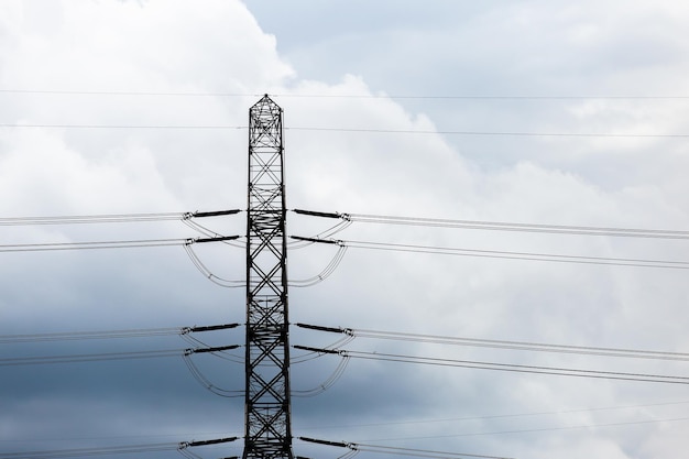 Silhouette of high voltage electrical pole structure