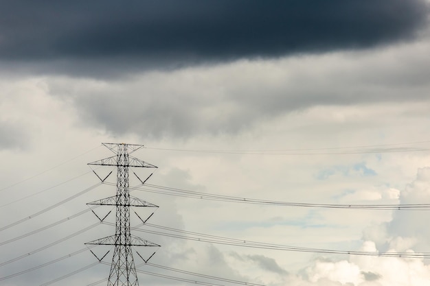 Silhouette of high voltage electrical pole structure