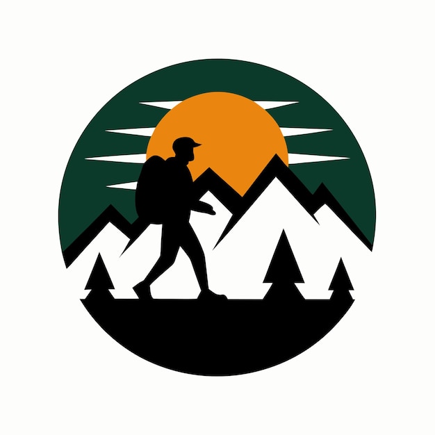 A silhouette of a hiker with a backpack and walking stick