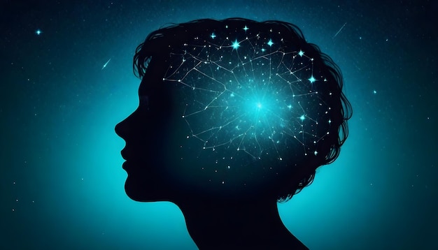 Photo a silhouette of a human head with the brain being connected by a brain