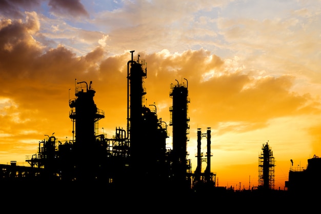 Silhouette image of petroleum industrial plant