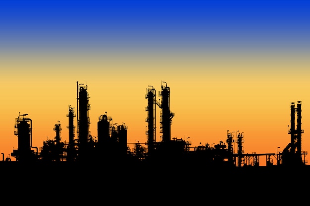 Silhouette image of petroleum industry plant