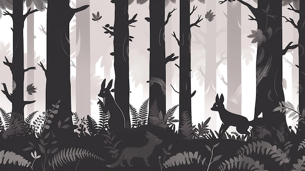 silhouette image of wild animals in the forest