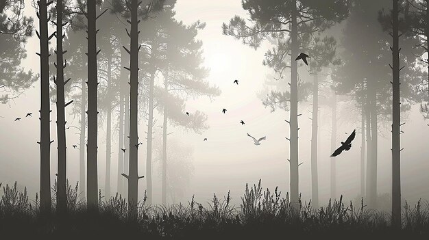 Photo silhouette image of wild birds in the forest