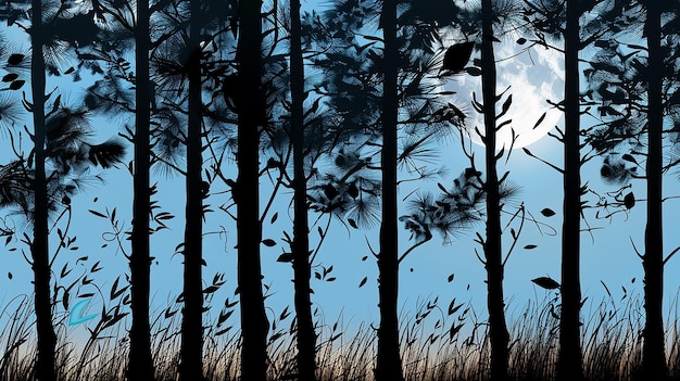 silhouette image of wild birds in the forest