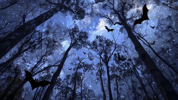 silhouette image of wild birds in the forest