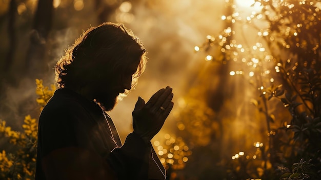 Silhouette of jesus in intense prayer before betrayal and crucifix gethsemane prayer ministry