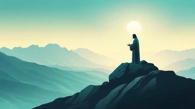 Photo silhouette of jesus preaching sermon on mountain top biblical gospel teaching illustration