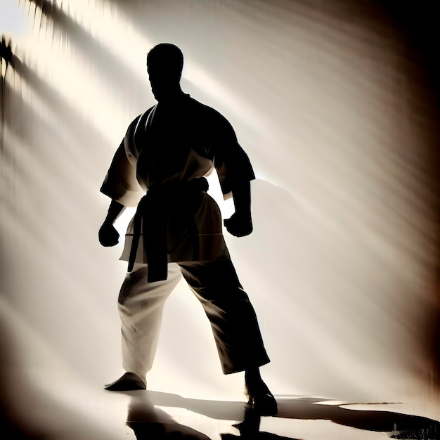 Silhouette of a karateka on a colorful abstract background