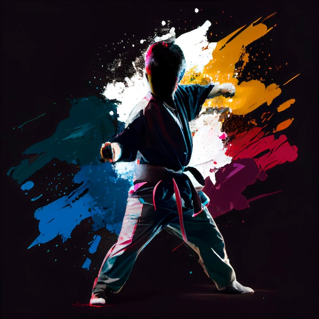 Silhouette of a karateka on a colorful abstract background