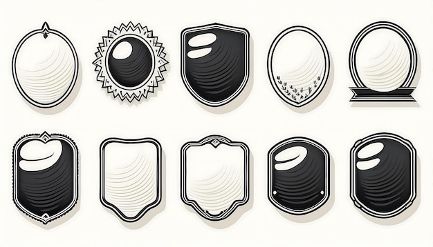 Photo silhouette line badge collection set of blank badge shapes in silhouette line style graphic art illustration isolated on white