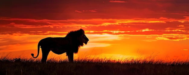 Silhouette of a Lion Against a Fiery Sunset