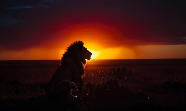 Silhouette of a Lion Against Vibrant Sunrise