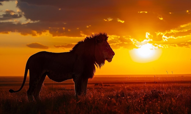 Silhouette of a Lion Against Vibrant Sunrise