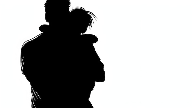 Silhouette of a Loving Child Embracing Parent in Tender Embrace