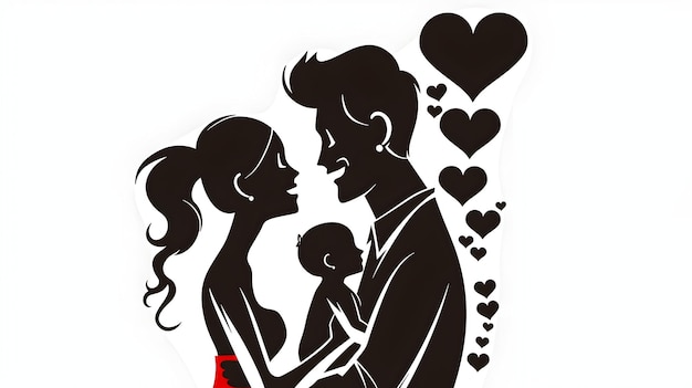 Silhouette of Loving Couple Embracing with Hearts in Background