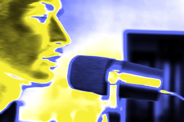 Photo silhouette of a male singer thermography gradients retro glitch noise selective focus thermography gradients retro glitch noise selective focus