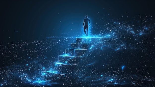 Photo silhouette of a man ascending a stairway of light