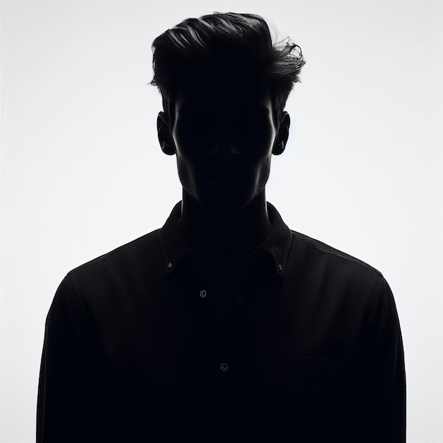 Photo silhouette of man is standing in front of white background sense of mystery