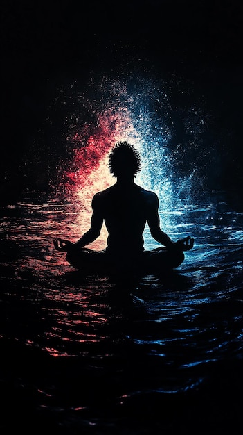 Silhouette of a Man in Lotus Position with Calm Background