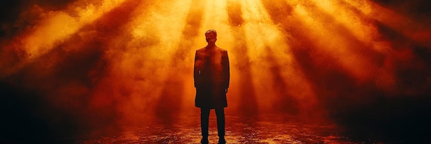 Photo silhouette of man in orange smoke and light