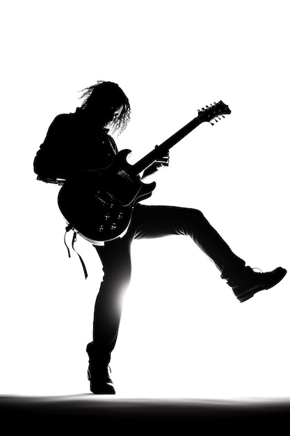 A silhouette of a man playing a guitar.